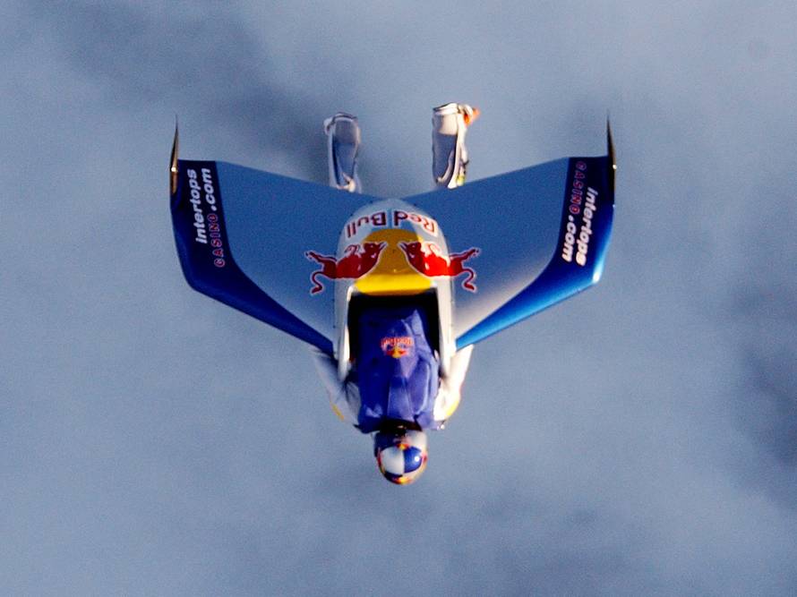 FILE PHOTO: Skydiver Felix Baumgartner is seen during attempt to freefall across English Channel
