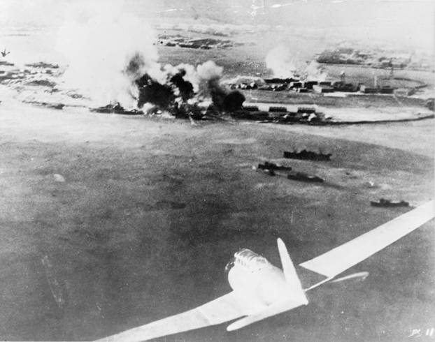 Archive photo of a Japanese bomber aircraft during the attack on Pearl Harbor