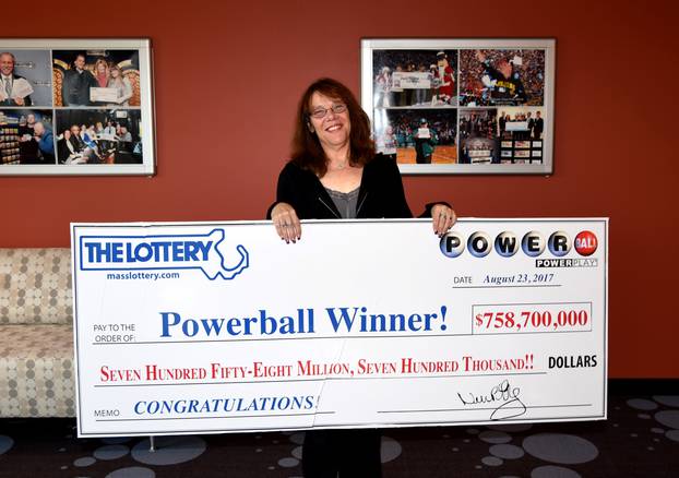 Mavis Wanczyk of Chicopee, Massachusetts, the winner of the $758.7 million Powerball jackpot is pictured in Braintree in this handout photo