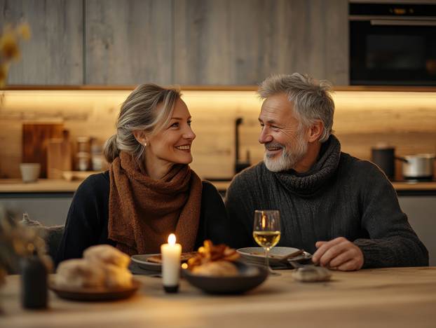 Romantic dinner celebration cozy kitchen emotional connection intimate setting warm atmosphere cherished moments