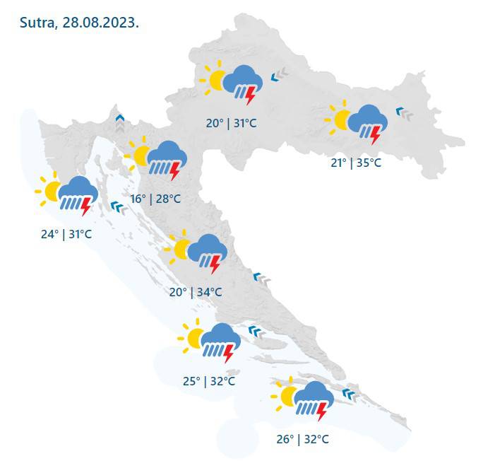 Stiže velika promjena vremena: Meteoalarm za cijelu Hrvatsku, nevrijeme i tuča, moguće bujice