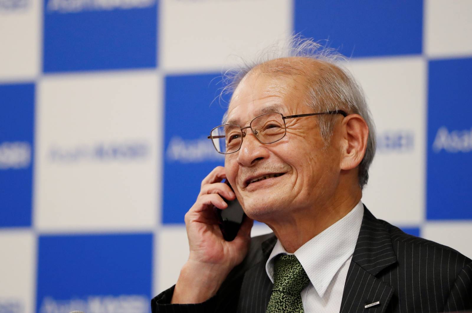 Asahi Kasei honorary fellow Akira Yoshino, 2019 Nobel Prize in Chemistry winner, attends a news conference in Tokyo