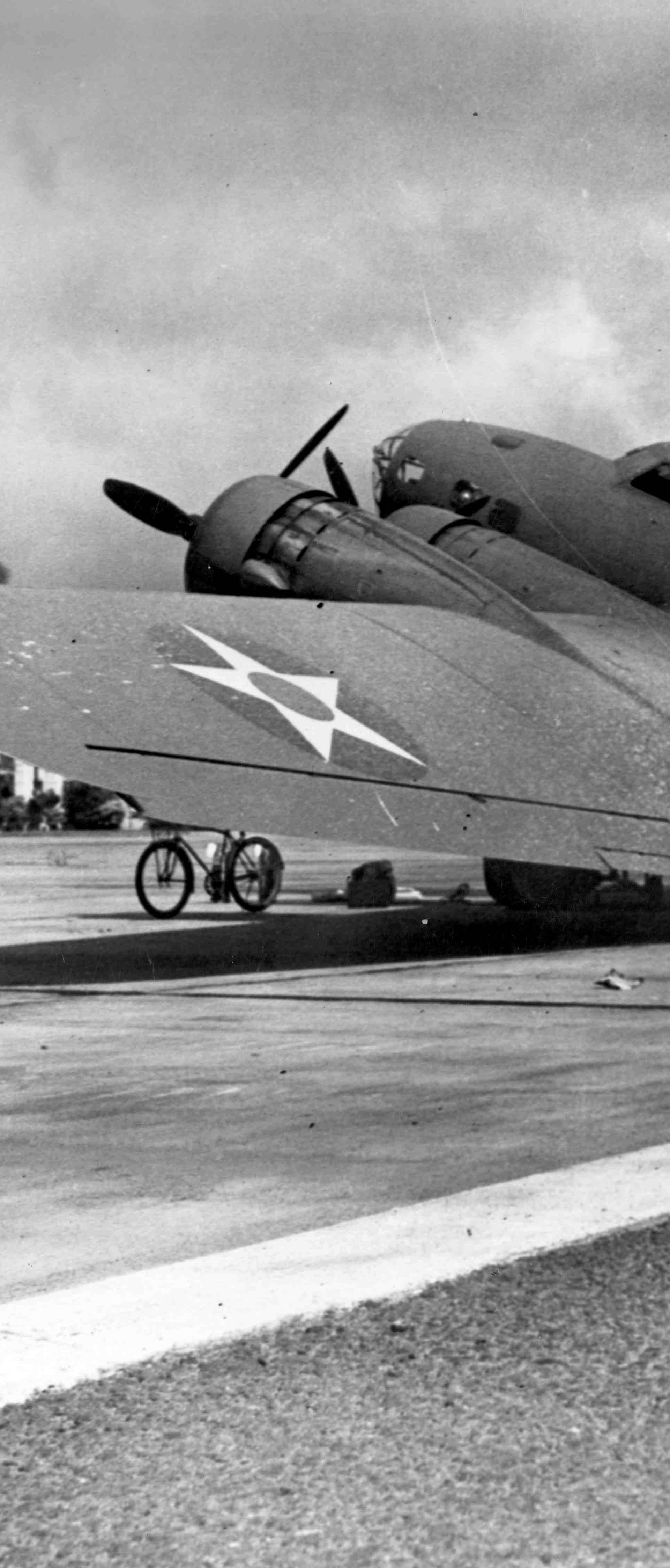 Archive photo of a wrecked U.S. Army Air Corps B-17C bomber at Hickam Air Field in Pearl Harbor