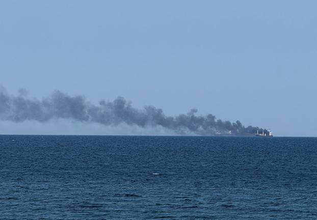 A civilian vessel is on fire in Odesa