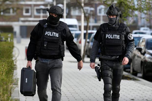 Police officers are seen after a shooting in Utrecht
