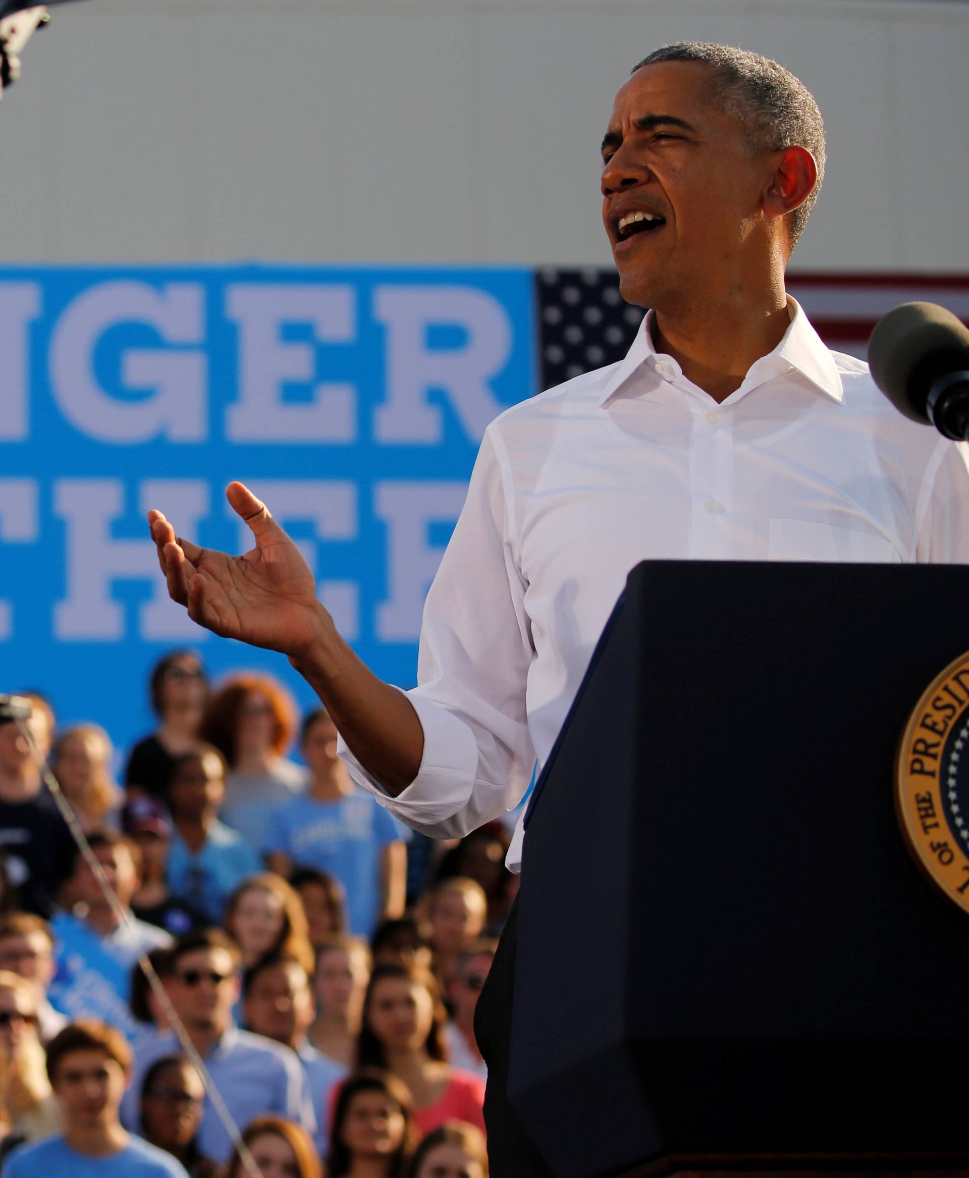 Obama delivers remarks at a campaign event in Chapel Hill, North Carolina