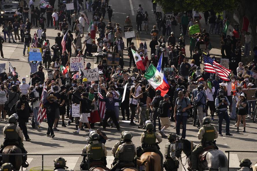 Protest against federal immigration sweeps, in Los Angeles