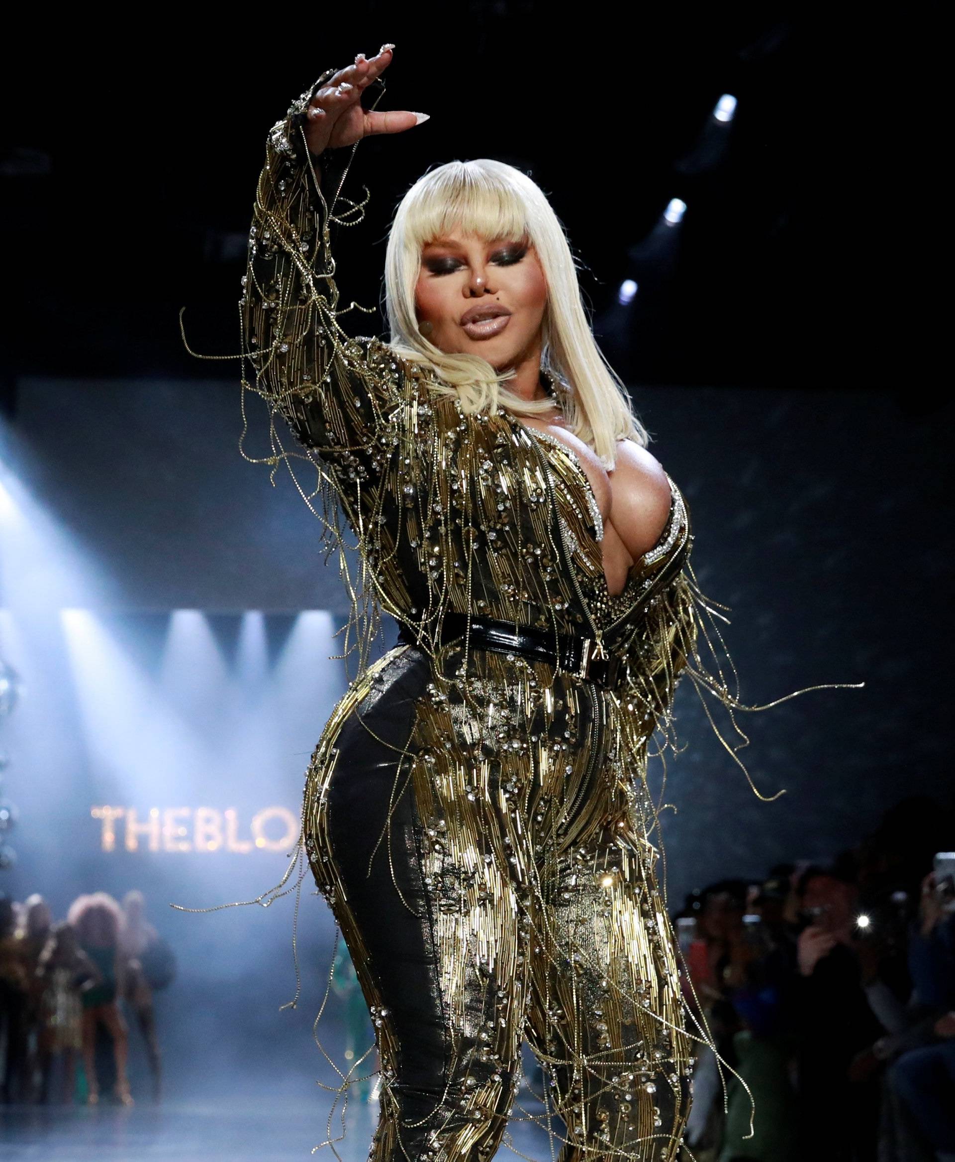 Lil' Kim performs as she presents a creation from The Blonds Autumn/Winter 2019 collection during New York Fashion Week in New York