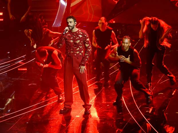 Sanremo, 74th Italian Song Festival, First Evening. Marco Mengoni and the guests on stage