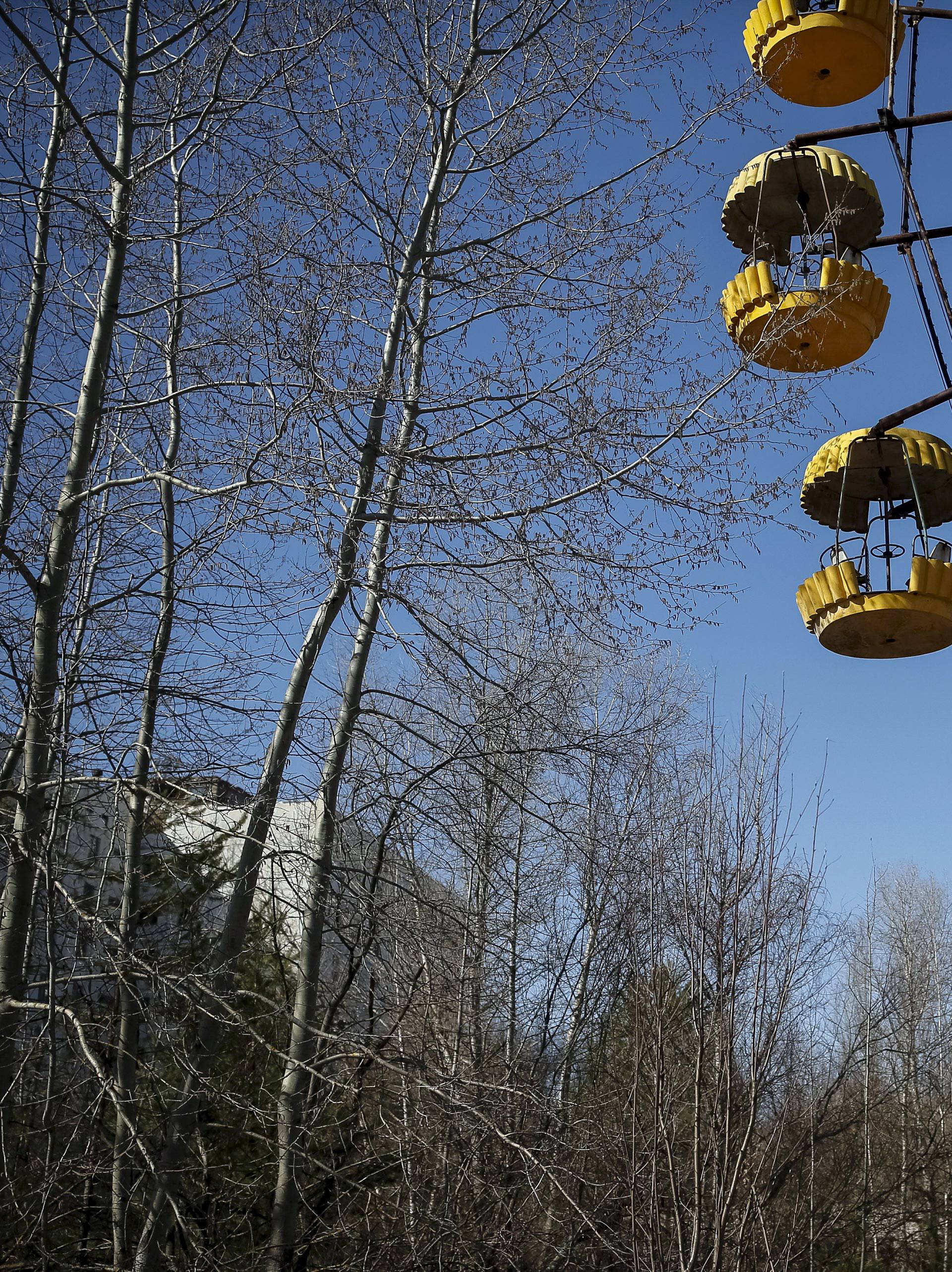 A ferris wheel is seen in the abandoned city of Pripyat near the Chernobyl nuclear power plant