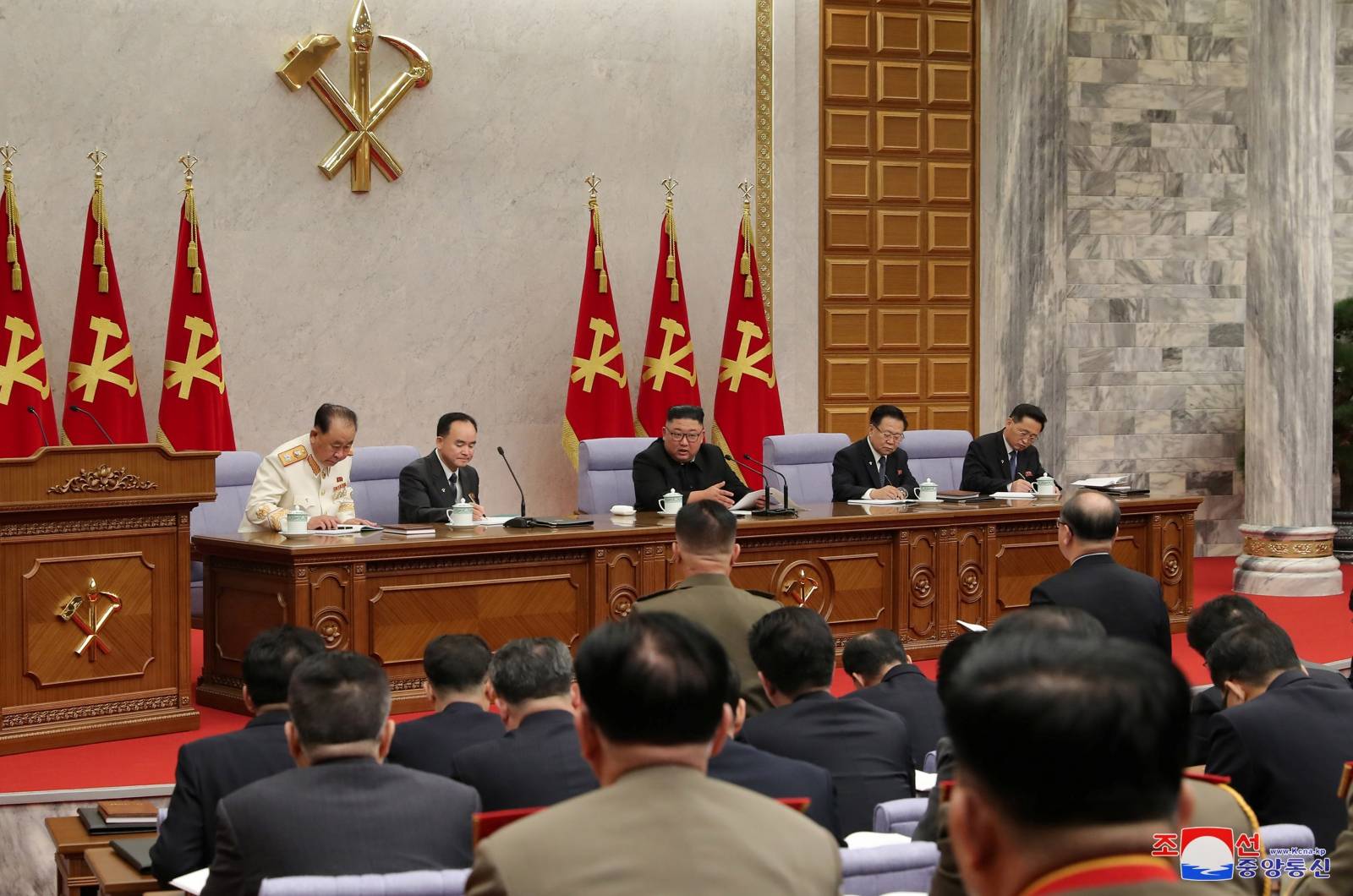 KCNA image of North Korean leader Kim Jong Un at a plenary meeting of the Workers' Party in Pyongyang