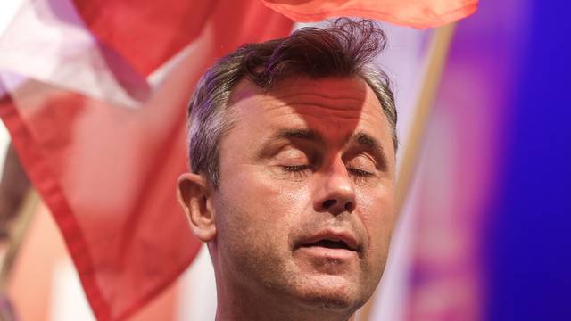 Presidential candidate Norbert Hofer attends a May Day event in Linz