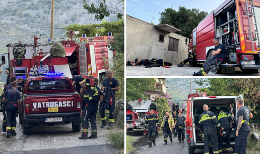 FOTO Nakon cjelonoćne borbe s buktinjom kod  Žrnovnice ovako su vatrogasci dočekali smjenu