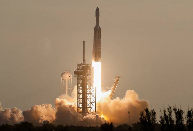 A SpaceX Falcon Heavy rocket lifts off carrying NASA's Nancy Grace Roman Space Telescope