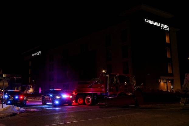Protest outside the hotel where Bovino, who has been removed from his role, is reportedly staying, in Maple Grove