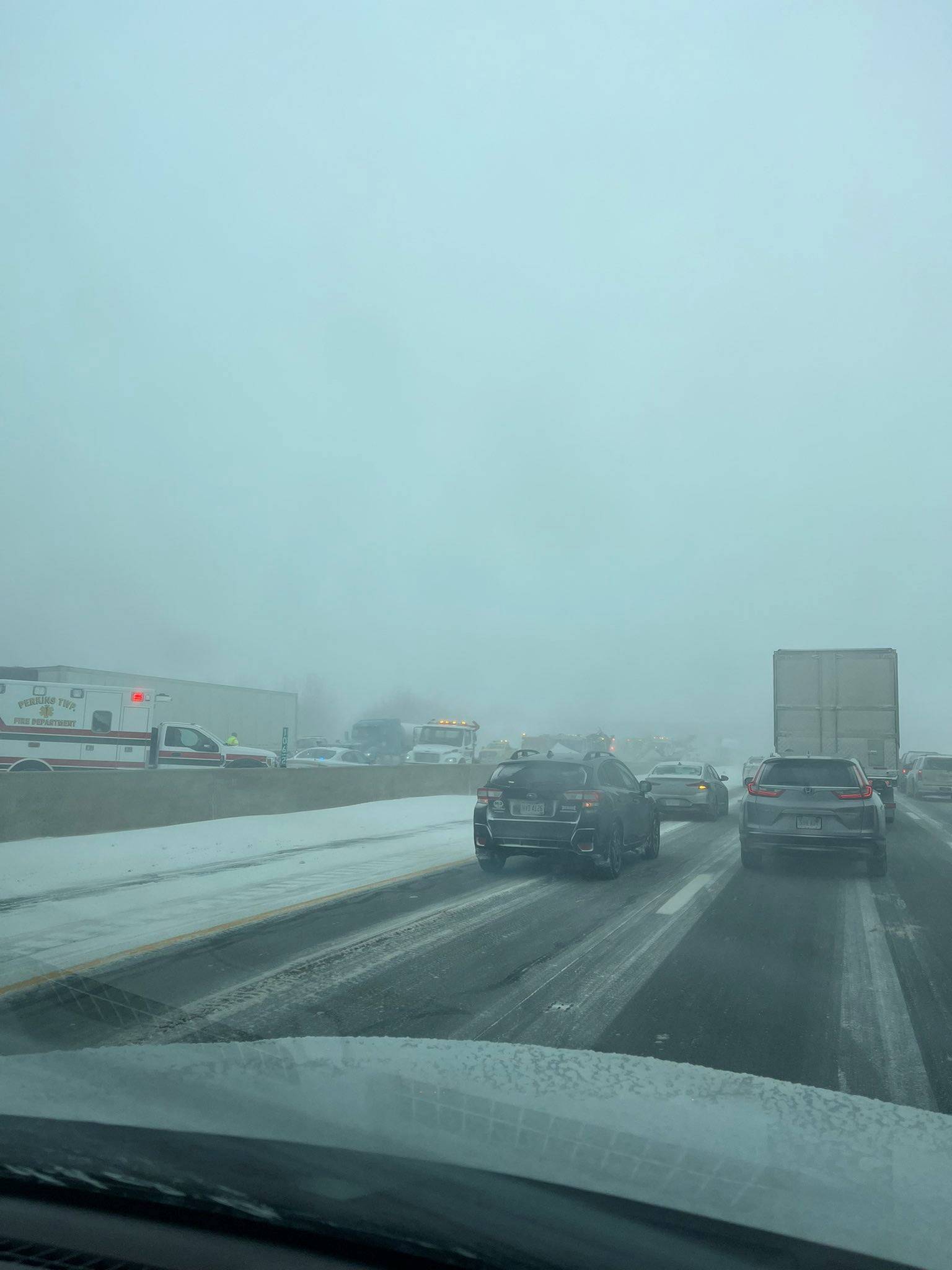 Ohio Turnpike is seen closed in both directions after a massive pileup blocked traffic near Sandusky amid a severe winter storm