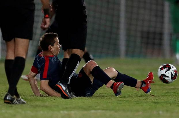 Ezzeldin Bahader, a 74-years-old Egyptian football player of 6th October Club is seen in action during a soccer match against El Ayat Sports Club of Egypt