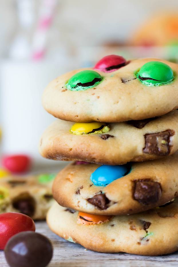 American biscuits with colorful chocolate sweets m&m