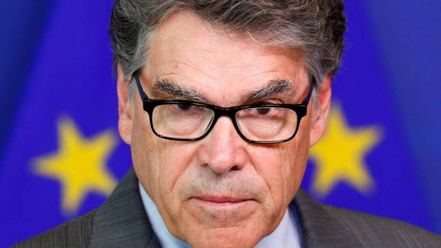 FILE PHOTO: U.S. Energy Secretary Perry speaks during a joint news conference with EU Energy Commissioner Canete in Brussels