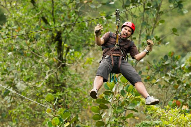 Adult,Man,Zip,Line,Adventure,In,Ecuadorian,Rainforest