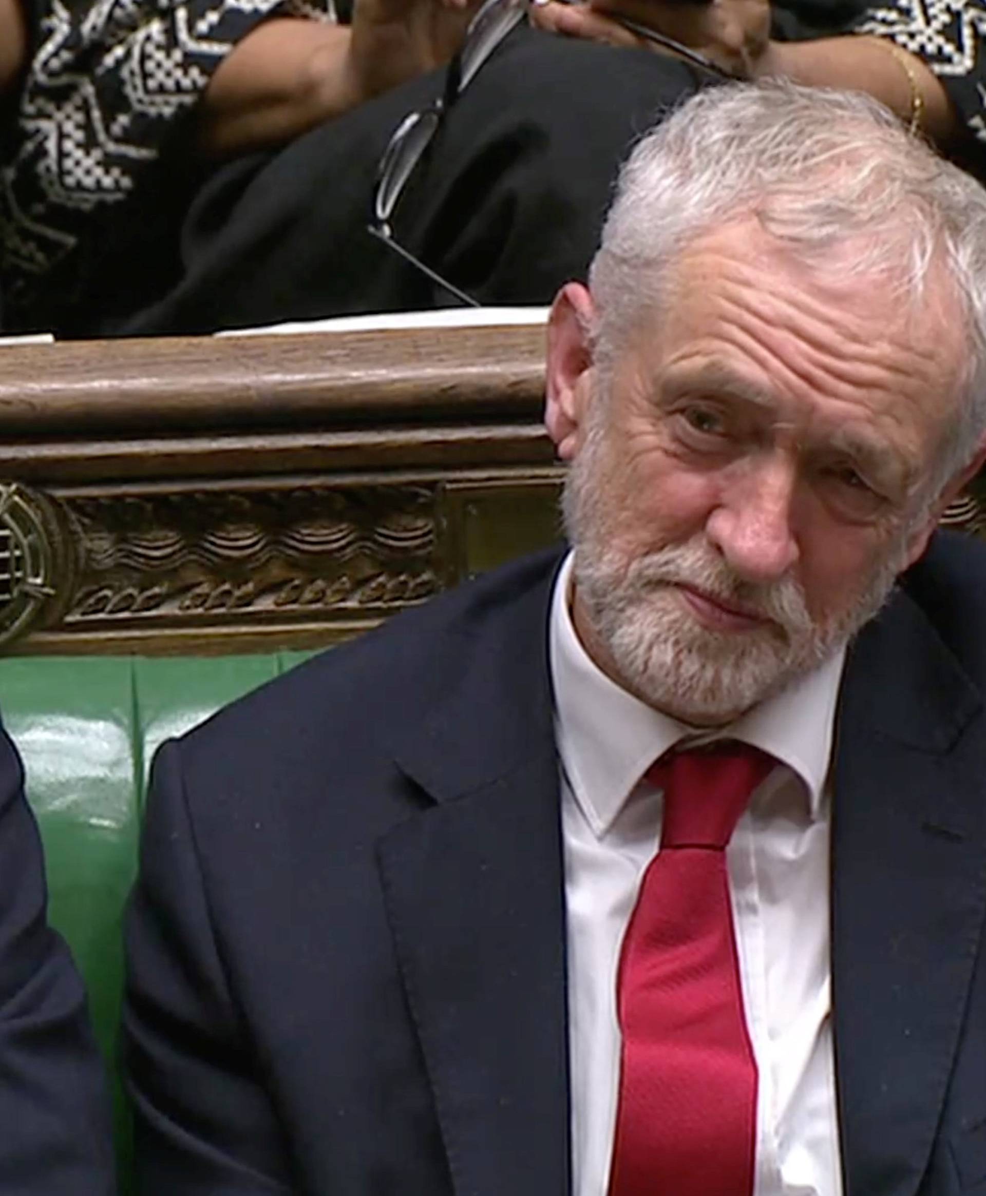 Jeremy Corbyn, Leader of the Labour Party, listens during a confidence vote debate after Parliament rejected Prime Minister Theresa May's Brexit deal, in London