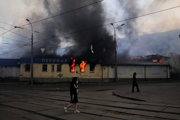 Aftermath of an overnight Russian missile and drone strike, in Kyiv