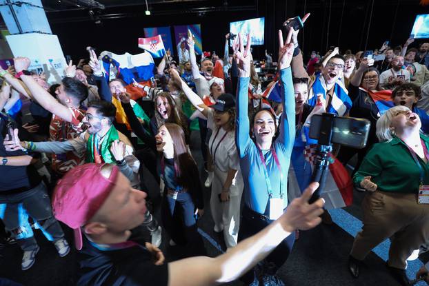 Malmo: Atmosfera u press centru tijekom nastupa Baby Lasagne na Eurosongu
