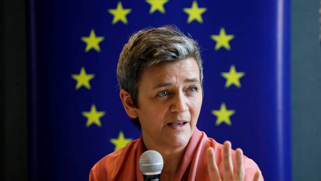 FILE PHOTO: Vice President of the European Commission for a Europe Fit for the Digital Age Margrethe Vestager speaks during a news conference in Nairobi