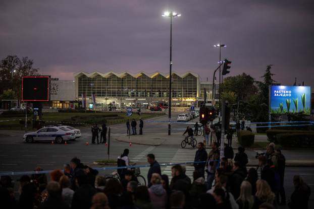 Part of a roof collapsed at a railway station in Novi Sad