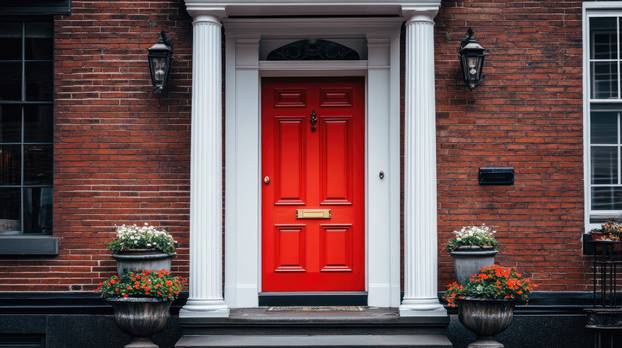 Striking Red Door on Brick Home in Boston