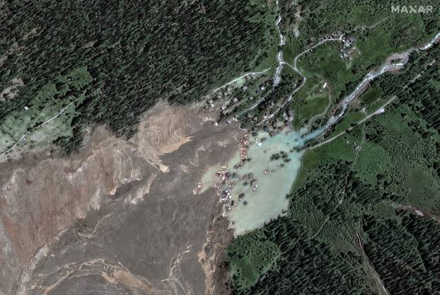 A satellite image shows Blatten village