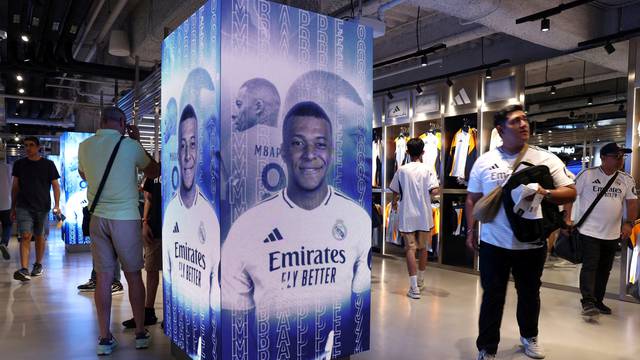 Kylian Mbappe's Real Madrid shirt on sale at Santiago Bernabeu stadium