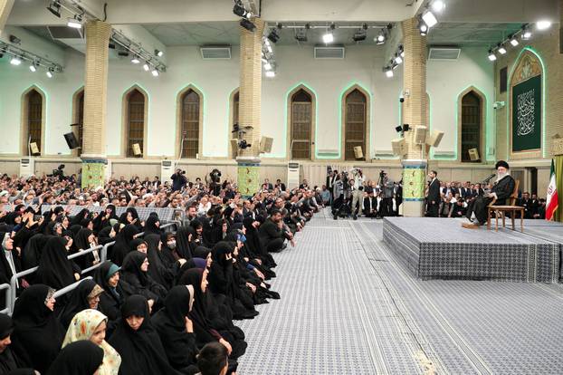 Iran's Supreme Leader Ayatollah Ali Khamenei speaks during a meeting with a group of teachers in Tehran