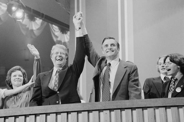 FILE PHOTO: Jimmy Carter and Walter Mondale at the Democratic National Convention