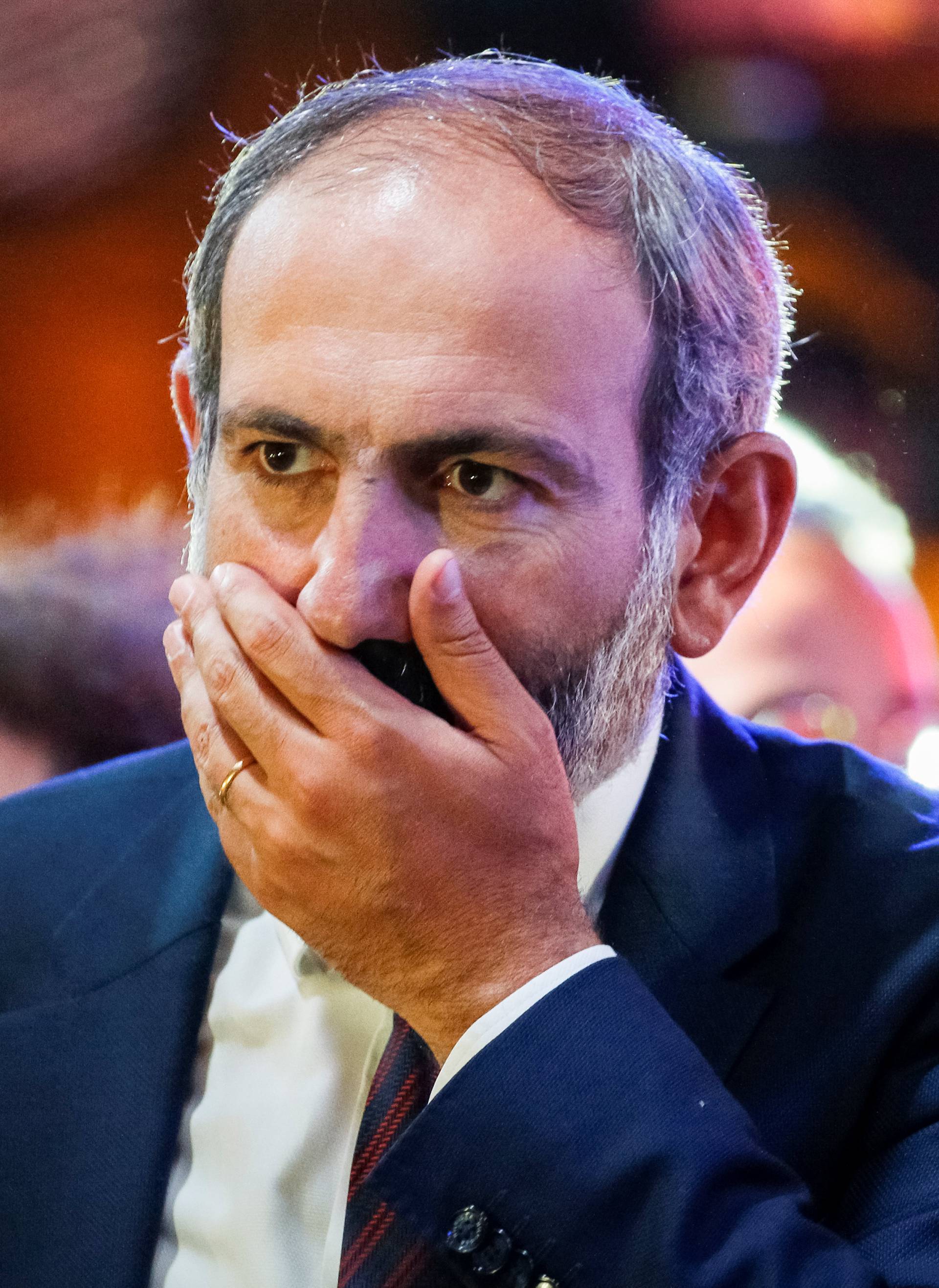 Armenian opposition leader Pashinyan attends a rally in Yerevan