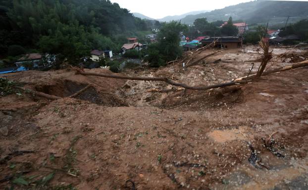 Area affected by landslide due to torrential rains, in Sancheong