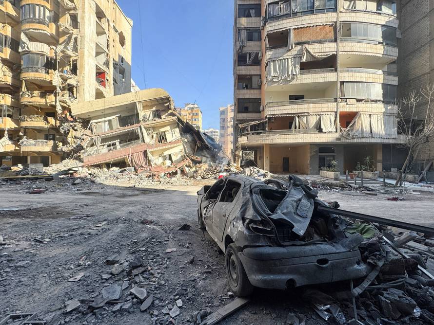 A damaged building after an Israeli strike, following renewed hostilities between Hezbollah and Israel amid the U.S.-Israeli conflict with Iran