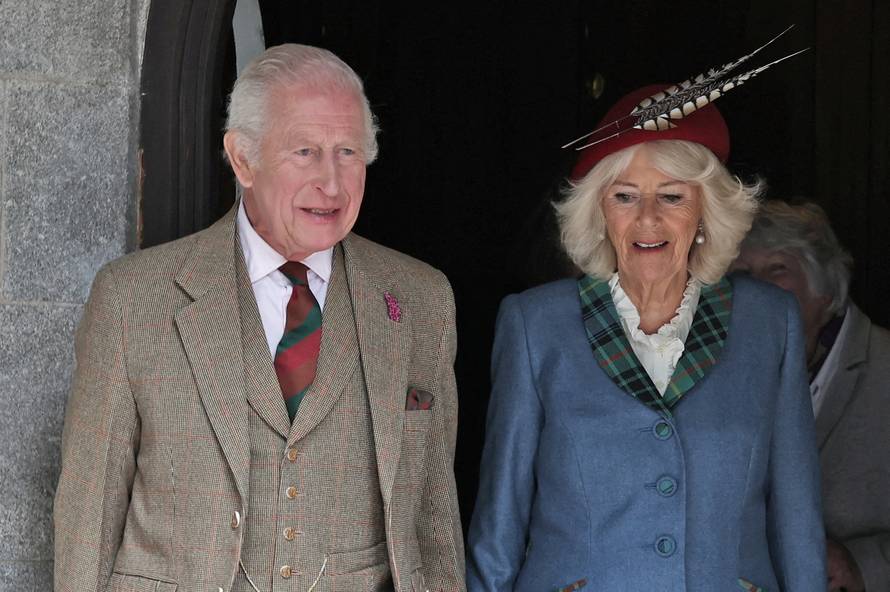 Britain's King Charles and Queen Camilla attend a service at Crathie Kirk