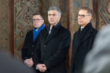 Prayer for peace inside the St. Sophia's Cathedral on the fourth anniversary of Russia's full-scale invasion, in Kyiv