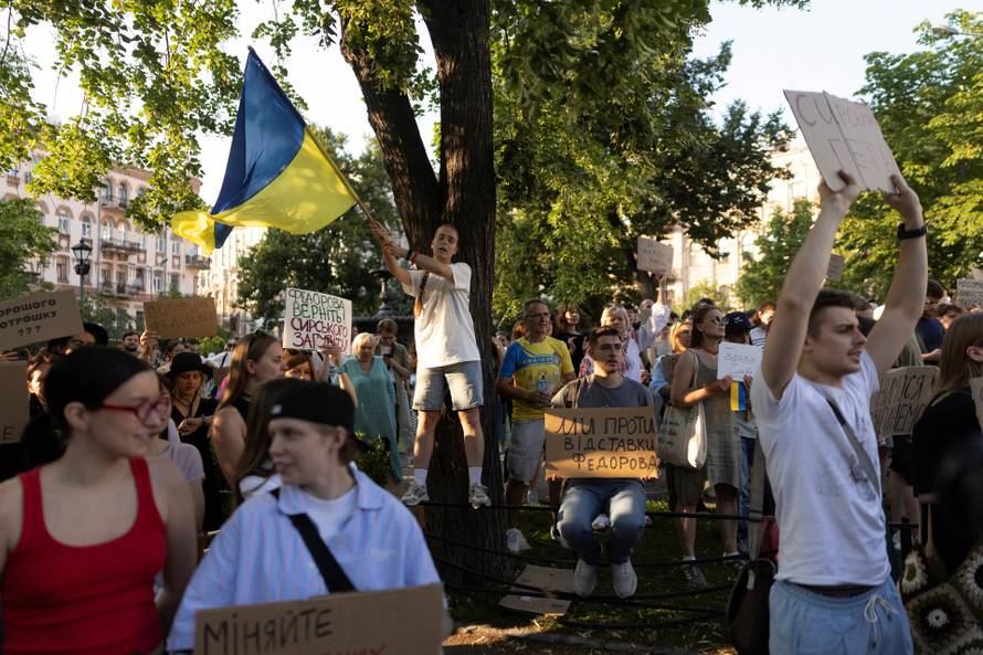 Protest against Ukrainian President Zelenskiy's decision to replace Fedorov as defence minister, in Kyiv