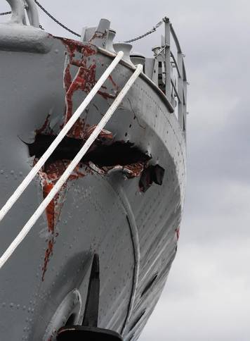 Rijeka: Rupa na pramcu broda Galeb nakon &scaron;to ga je udario turski brod