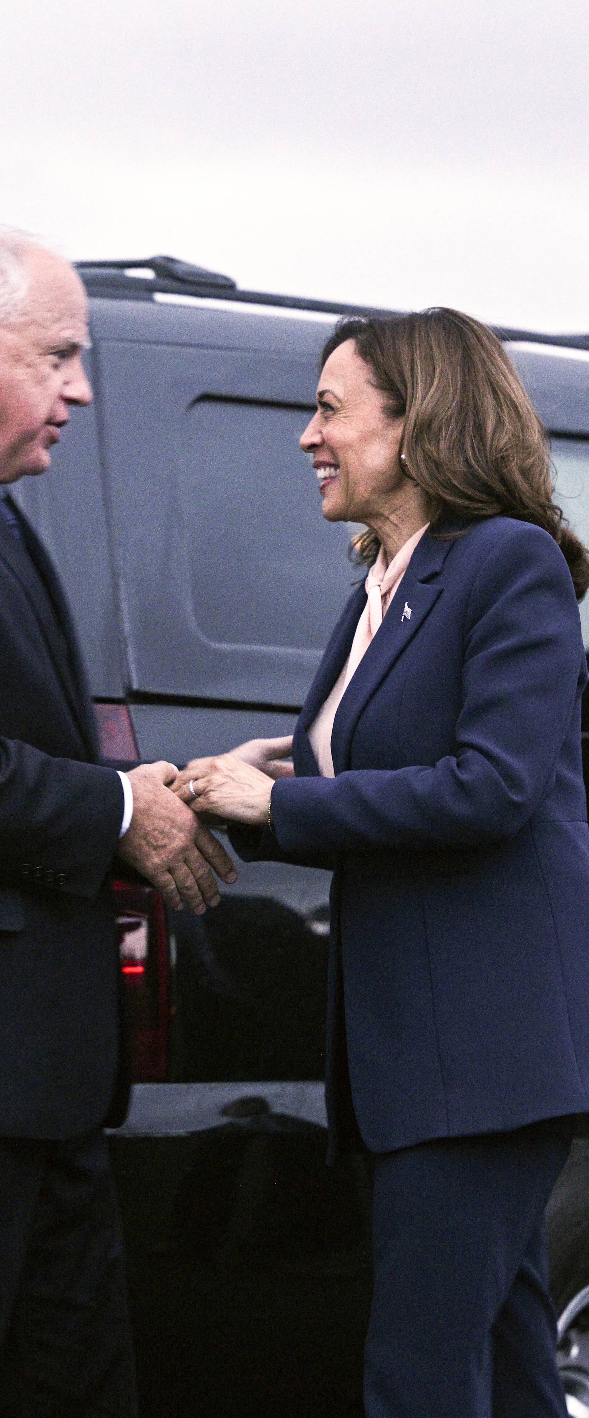 U.S. Vice President and Democratic presidential candidate Kamala Harris and Second Gentleman Doug Emhoff  depart from Philadelphia