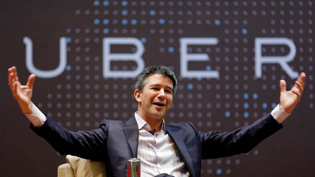 FILE PHOTO - Uber CEO Kalanick speaks to students during an interaction at IIT campus in Mumbai