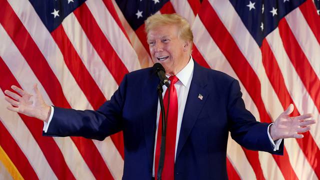 Former U.S. President Trump attends a press conference, in New York