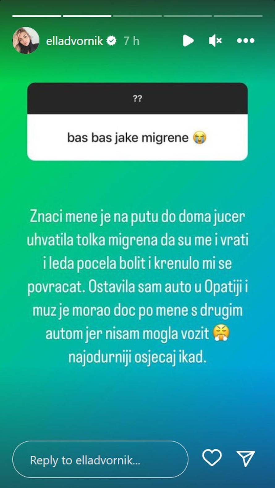 Ella Dvornik o velikoj boli: 'Muž je morao doći po mene, nisam mogla voziti. Oduran osjećaj'