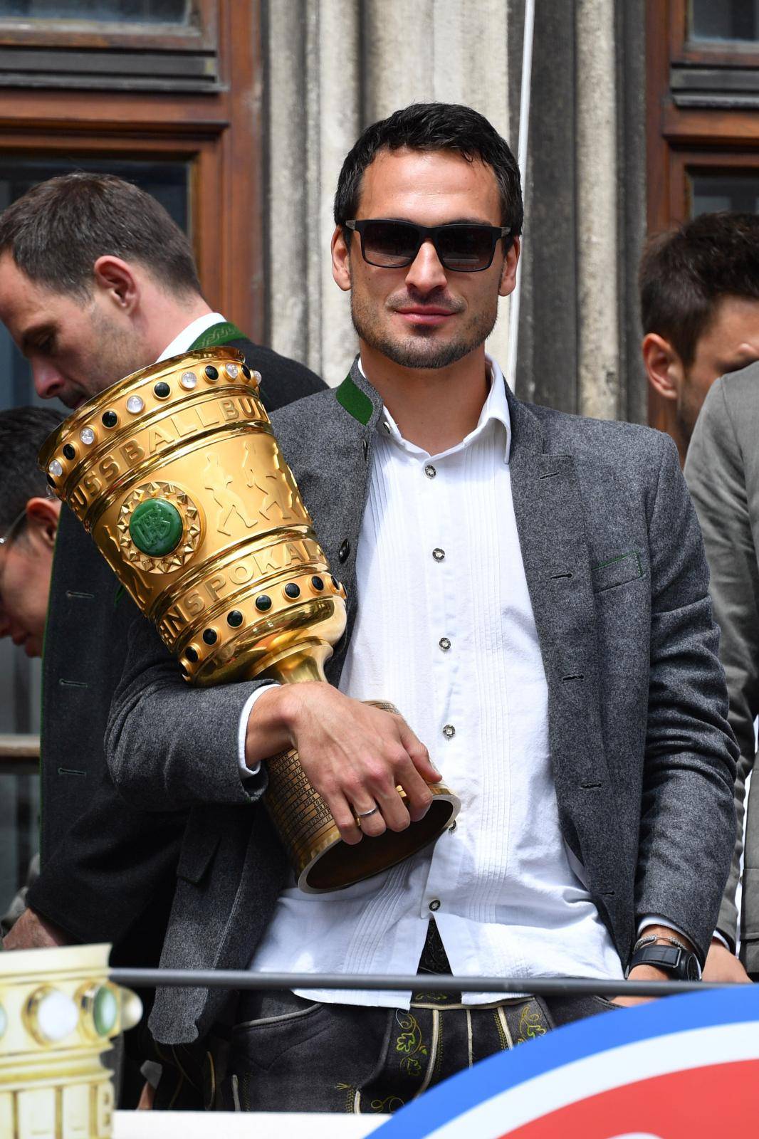 DFB Cup final 2019 FC Bayern Munich championship celebration on the Rathausbalkon / Marienplatz.