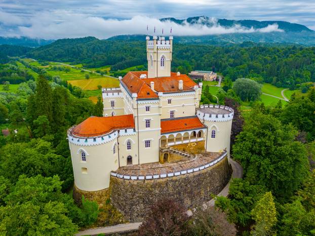 Aerial view of Trakoscan castle in Croatia
