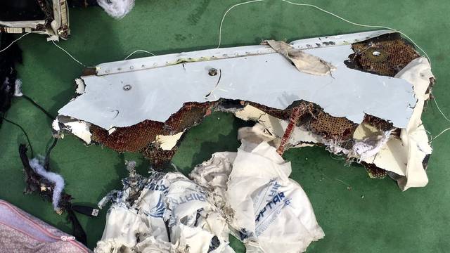 Recovered debris of the EgyptAir jet that crashed in the Mediterranean Sea are seen in this still image taken from video