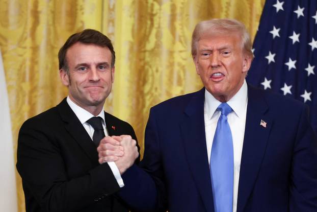 U.S. President Donald Trump and French President Emmanuel Macron hold a press conference, in Washington