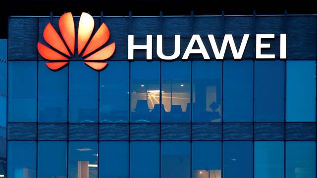 FILE PHOTO: Huawei logo at Huawei Technologies France in Boulogne-Billancourt